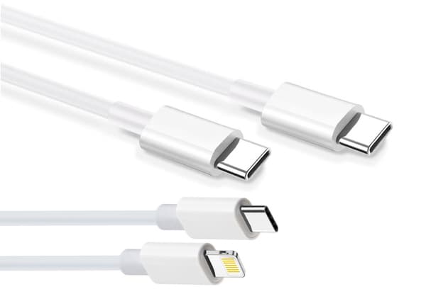 2-pakningslader for iPhone/Android 20W med USB-C til Lightning og USB-C - hurtiglader