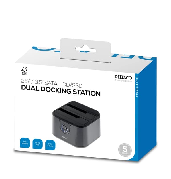 DELTACO Direkte docking til dobbelt 2,5" og 3,5" SATA-harddiske, sort