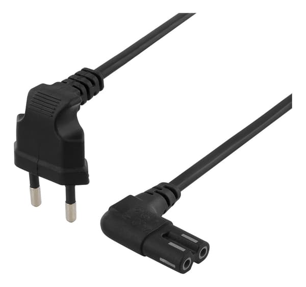 DELTACO ungrounded device cable, 0.5m, angled CEE 7/16, IEC 60320,blac