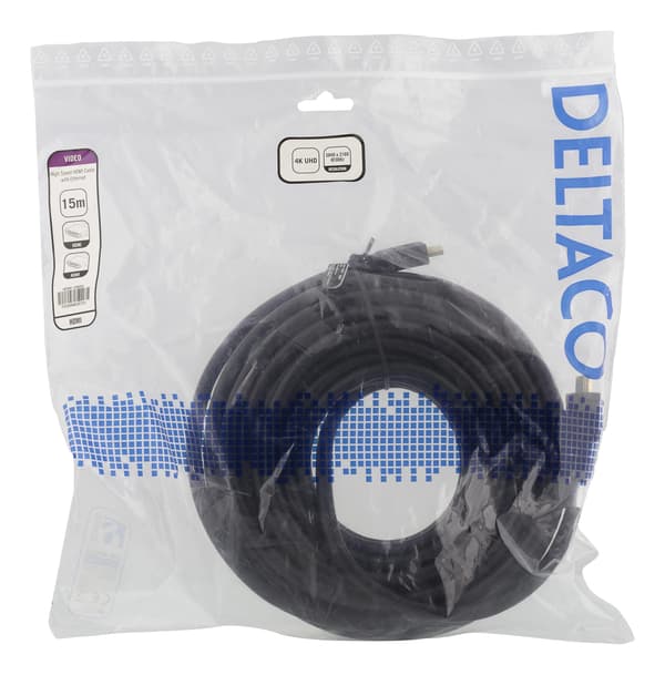 DELTACO High-Speed HDMI kabel, 15m, Ethernet, 4K UHD, sort