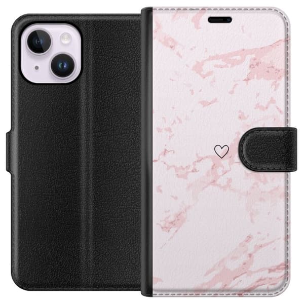 Tegnebogsetui til Apple iPhone 14 Plus med Rosa Hjerte motiv