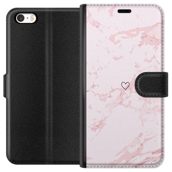 Lommeboketui til Apple iPhone 5 med Rosa Hjerte motiv