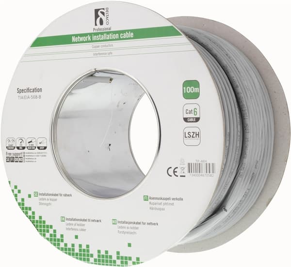 DELTACO LSZH UTP installationskabel, Cat6, 100m, grå (TP-46H)