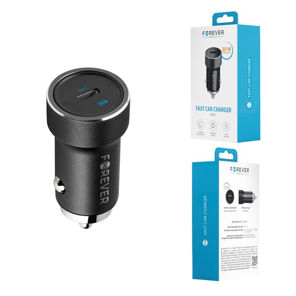 Forever CC-06 PD QC biloplader 1x USB-C 20W, sort