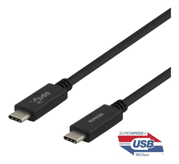 DELTACO USB-C - USB-C-kabel, 0,5 m, USB 3.1 Gen 2, E-marker, svart