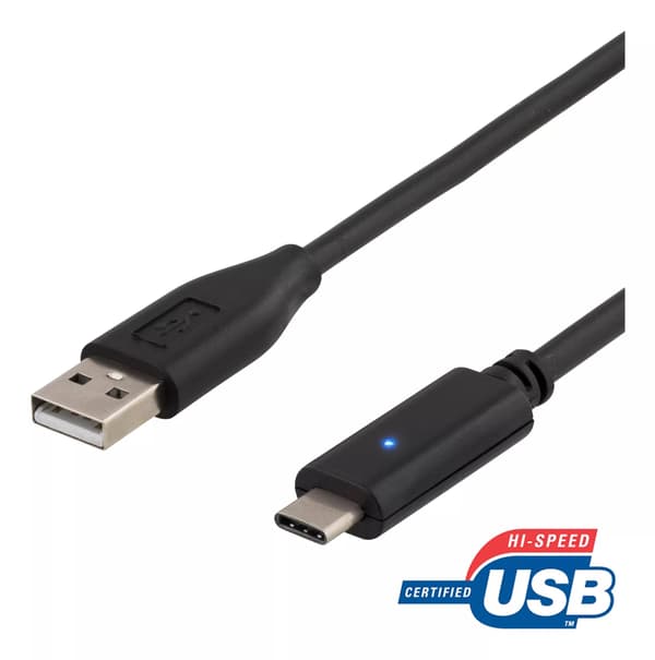 DELTACO, USB 2.0 kabel, USB-A han - USB-C han, 1.5m, sort