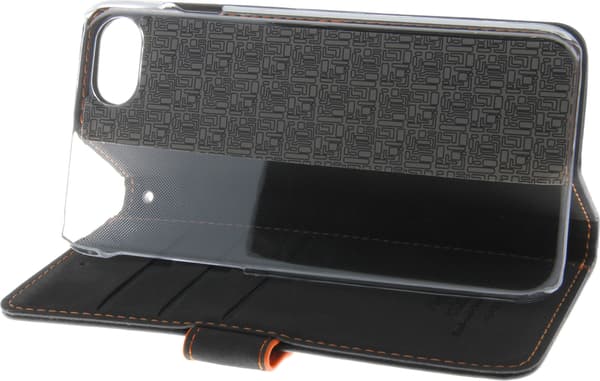 Insmat Exclusive Flip Case Pungetui til iPhone 6 / 6s / 7 / 8 / SE, sort / orange