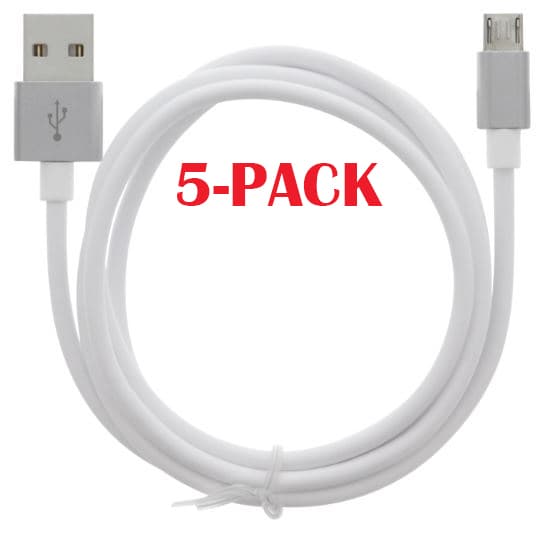 5-PACK kabel USB-A - MicroUSB 2,4A, 1 m, hvit