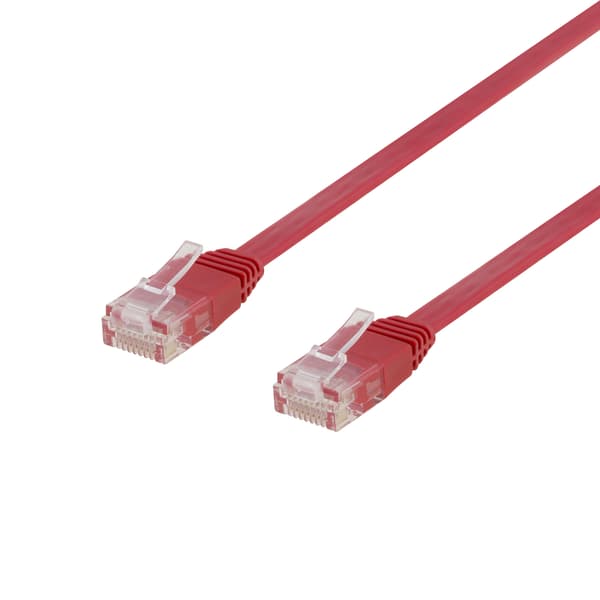 DELTACO U/UTP Cat6 patchkabel, flat, 0,5 m, 250 MHz, rød