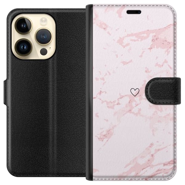 Tegnebogsetui til Apple iPhone 15 Pro med Rosa Hjerte motiv