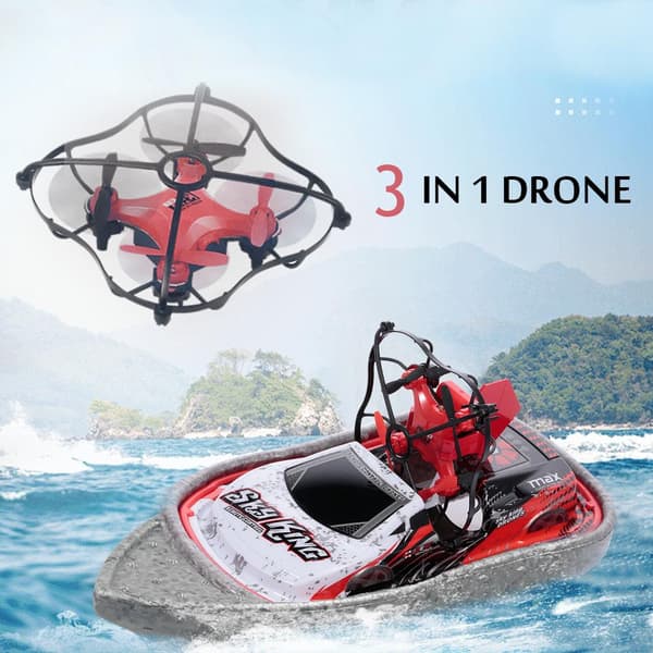 3-i-1 drone, båt, bil 2,4 G 4-akset, rød/grå