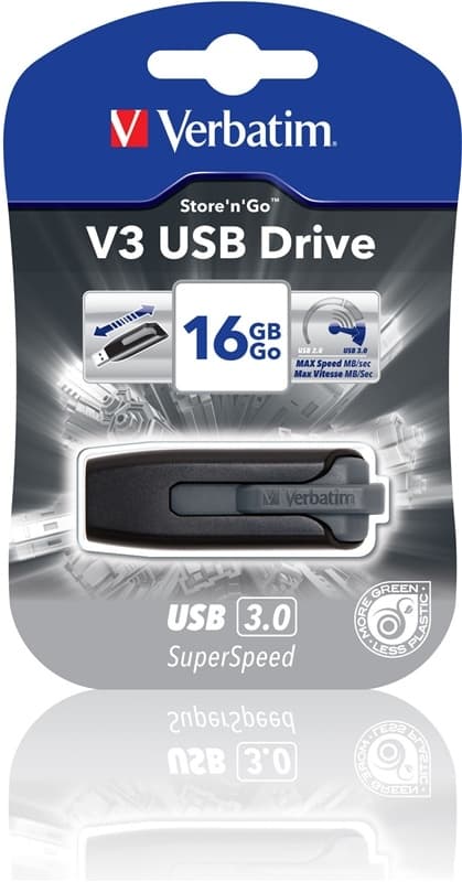 Verbatim USB 3.0 memory, Store'N'Go V3, 16GB, sort/grå