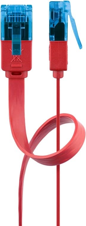 Goobay CAT 6A platt patchkabel, U/UTP, röd kopparledare (CU), 5 m