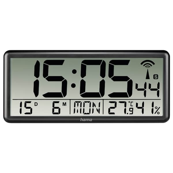 Hama Väggklocka Digital Jumbo Radiosynkroniserad Svart