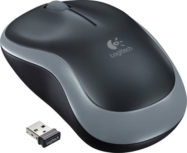 M185 trådløs, 2 knapper + scroll, nanomottaker, USB, grå