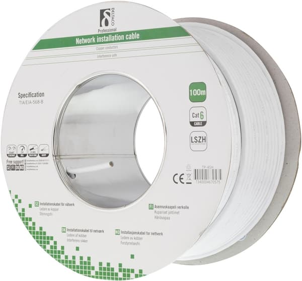 DELTACO UTP installationskabel, Cat6, LSZH, 100m, hvid