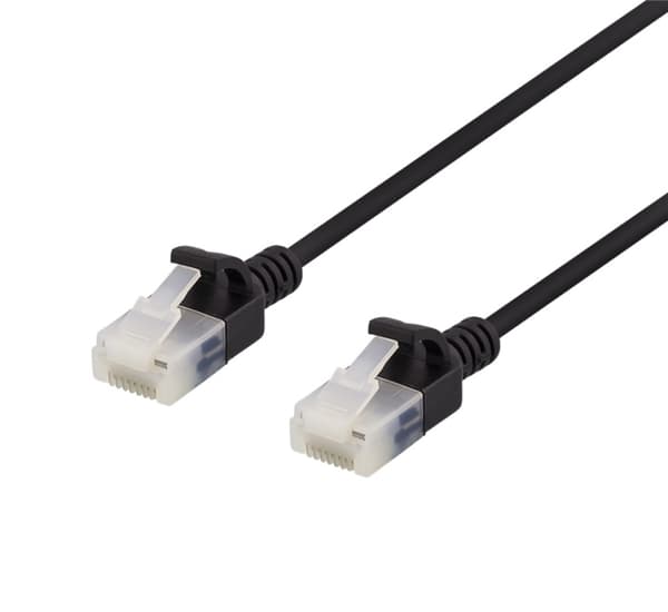 DELTACO U/UTP Cat6a patchkabel, slim, 3,5mm i diameter, 2m, svart