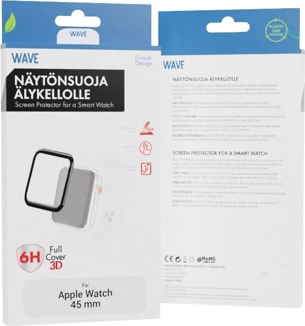 Wave 3D PMMA -näytönsuoja, Apple Watch 45 mm, musta