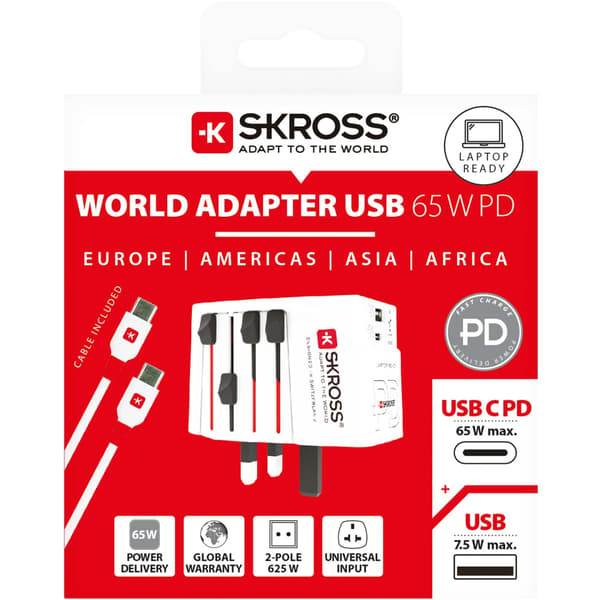 SKROSS Verdensadapter MUV USB AC65PD 1xUSB-C PD + 1xUSB-A 65W