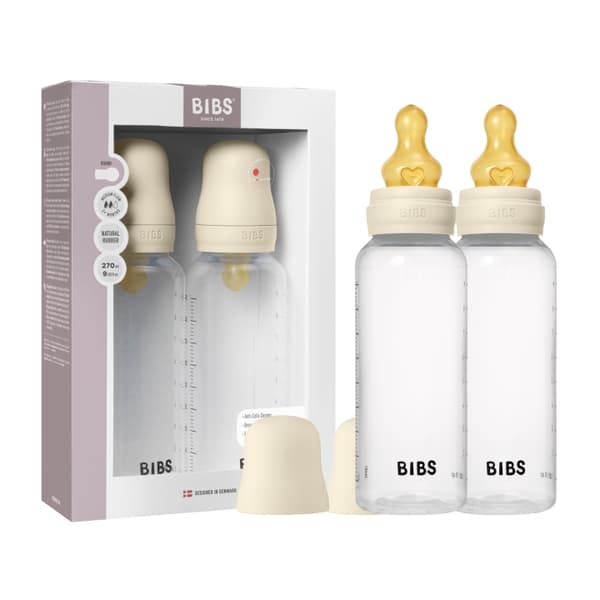 BIBS Nappflaska, rund, latex, 2-pack, medium flöde – elfenben – 270 ml
