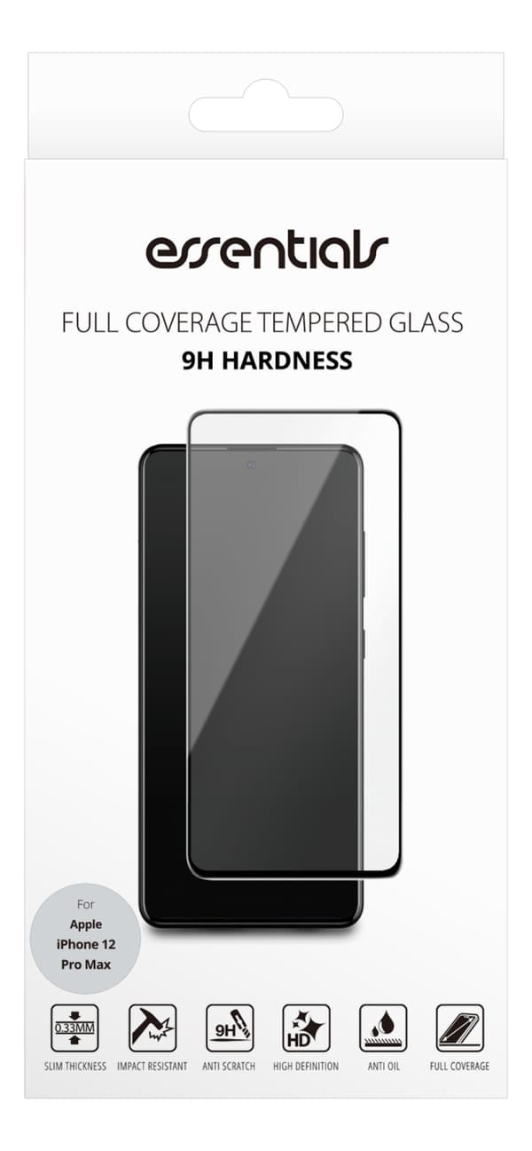 Essentials iPhone 12 Pro Max, Tempererat glas, Svart