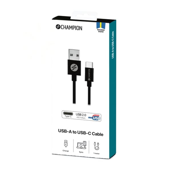 Champion USB-A til USB-C-kabel 1 m svart