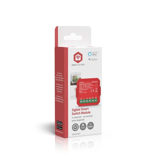 Nedis SmartLife Innebygd Modul | Zigbee 3.0 | Dobbel bryter | 2 x 100 W | Terminalforbindelse | App tilgjengelig for: Android™ / IOS