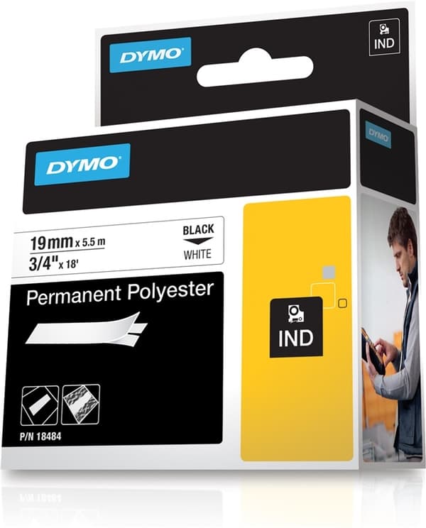 DYMO RhinoPRO tape permanent polyester hvid 19mm