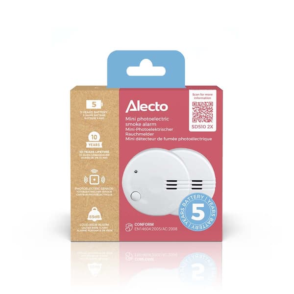 Alecto Minirökdetektor med 5 års batteri 2-pack Vit