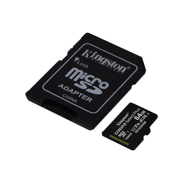 Kingston Canvas Select Plus - microSDXC 64 GB, klasse 10, UHS-I, 100 MB/s + adapter