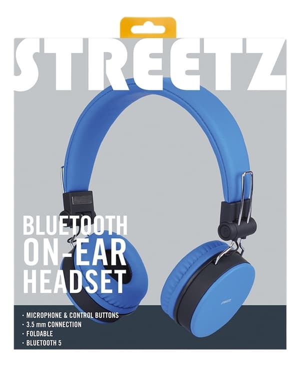 STREETZ Vikbart on-ear BT headset, 3.5 mm, blå