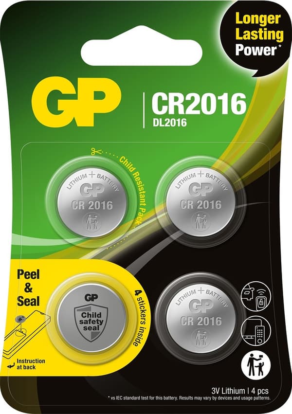 GP Nappiparisto litium CR2016, 4-pakkaus