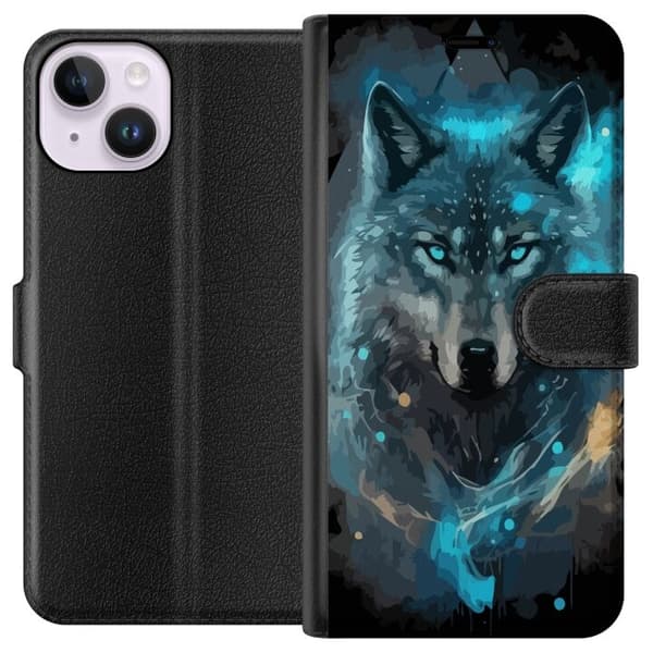 Plånboksfodral till Apple iPhone 14 med Varg motiv