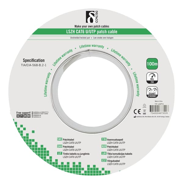 DELTACO U/UTP patchkabel, LSZH (Low Smoke Zero Halogen), Cat6, multico