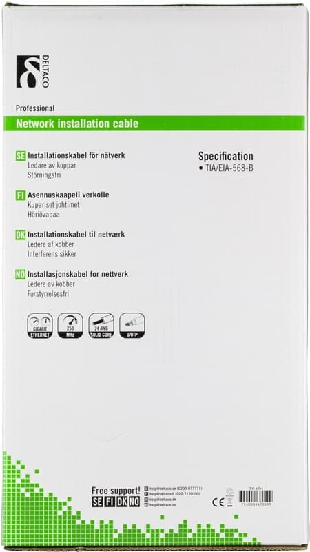 DELTACO U/UTP installationskabel, LSZH (Low Smoke Zero Halogen), Cat6,