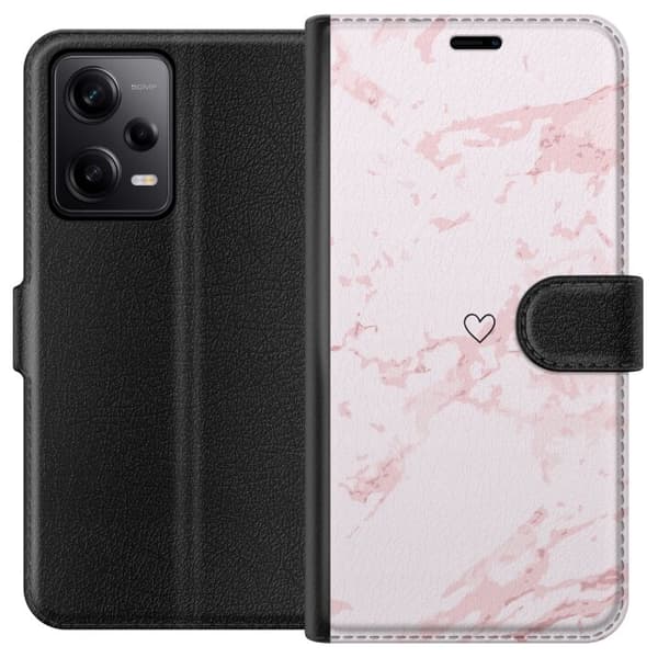 Tegnebogsetui til Xiaomi Redmi Note 12 Pro med Rosa Hjerte motiv
