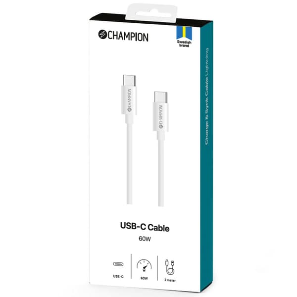 Champion USB-C-kabel 60W 2m hvit