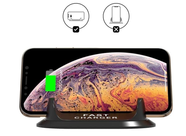 Qi-oplader med hurtig opladning til smartphone, Sort