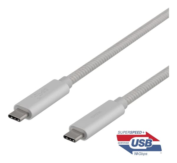 DELTACO USB-C SuperSpeed-kabel, 1m, USB 3.1 Gen 2, 10 Gbps, 100W, silv