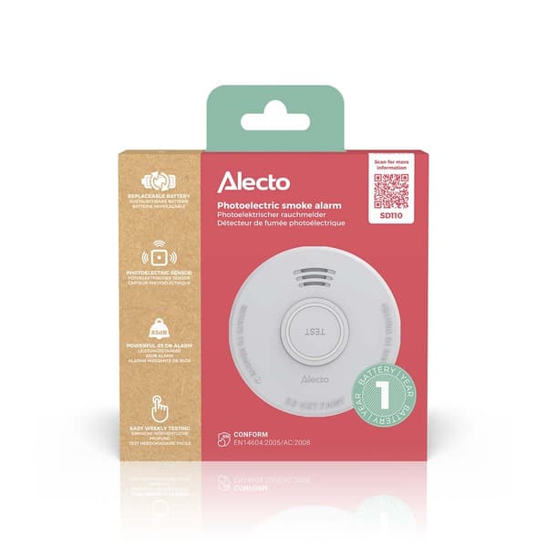 Alecto Røgalarm med 1 års batteri Hvid