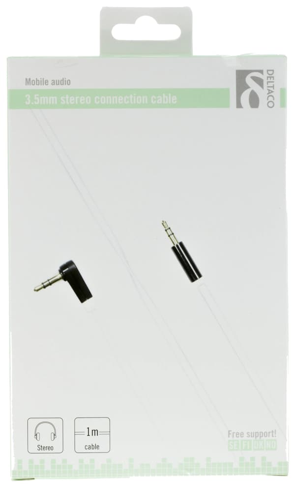 DELTACO lydkabel, vinklet 3,5mm han til 3,5mm han, 1m, hvid
