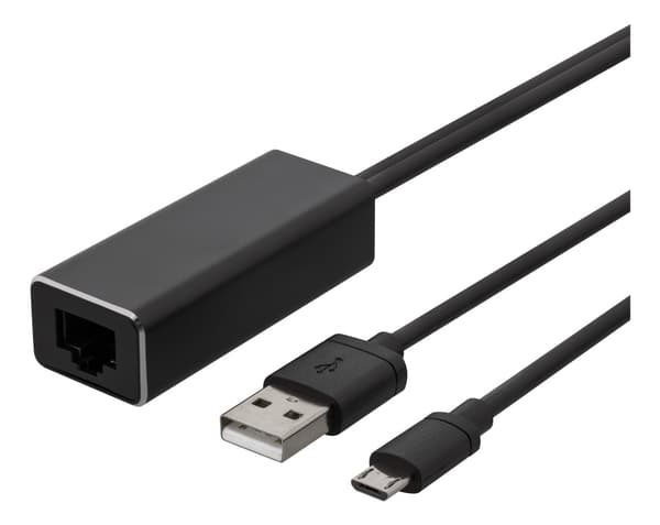 DELTACO Ethernet-adapter for ChromeCast, USB, RJ45, svart