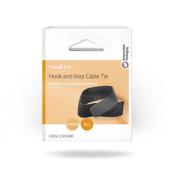Nedis Kabel Ledelse | Hook og Loop | Låst | 6 stk. | Nylon | Sort