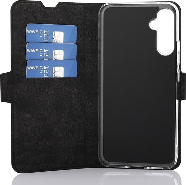 Wave BookCase -suojakotelo, Samsung Galaxy A34 5G, musta