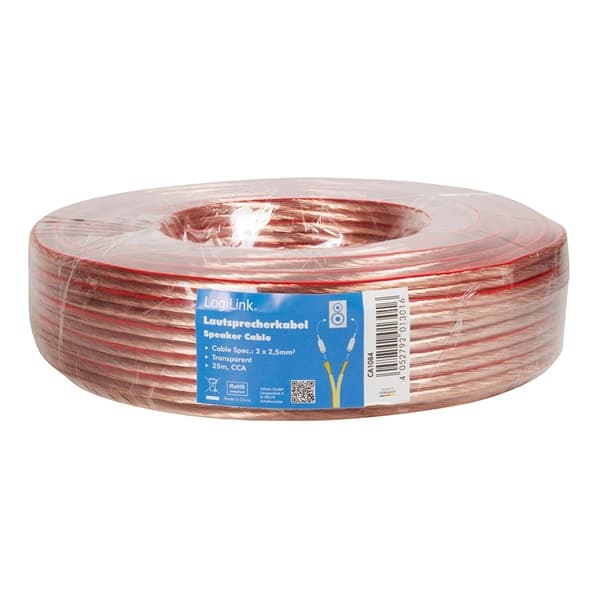 LogiLink Högtalarkabel 2x2,5 mm² 25m Transparent