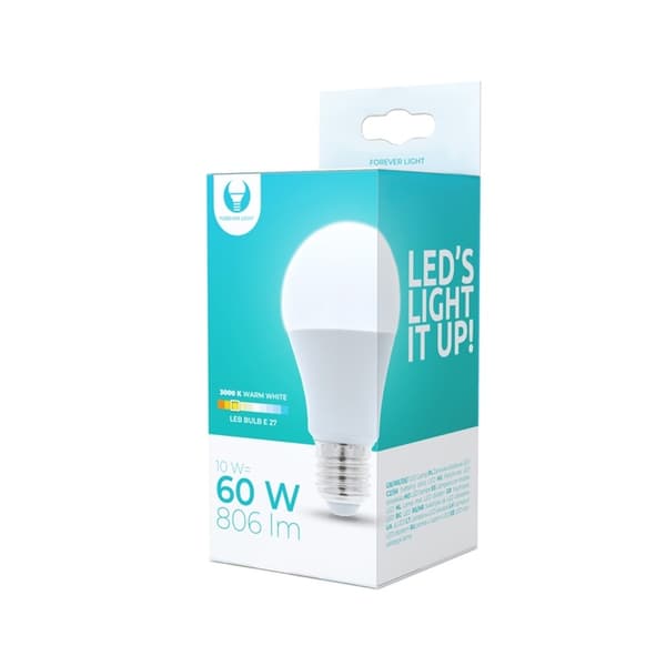 LED-lampe E27, A60, 10W, 230V, 3000K, varmhvit