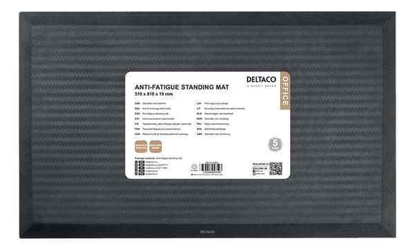 DELTACO OFFICE Ergonomisk ståmåtte mod træthed, 510 x 810 mm, sort