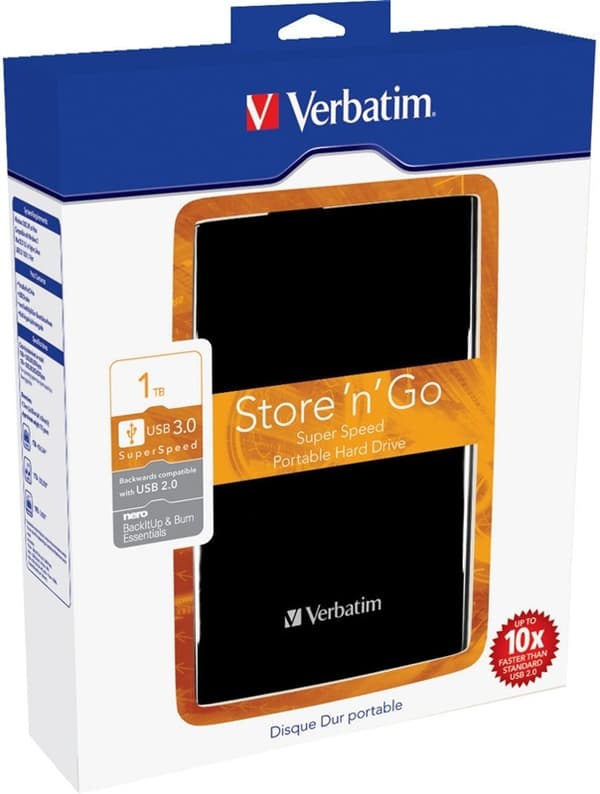 Verbatim Store'n'Go, ekstern harddisk, 1TB, 2,5", USB 3.0, sort