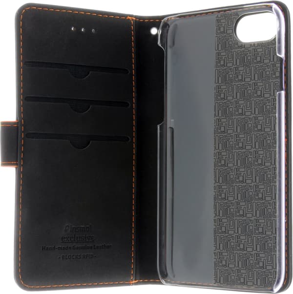 Insmat Exclusive Flip Case Pungetui til iPhone 6 / 6s / 7 / 8 / SE, sort / orange