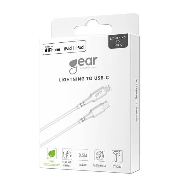 Gear Ladekabel USB-C - Lightning 0.5m Hvit MFI C94